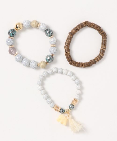 チャイハネ(チャイハネ)の「【チャイハネ】エレファントチャームビーズブレスレット 3本セット(ブレスレット・レディース・ターコイズブルー/ホワイト・FREE)」の4枚目の写真