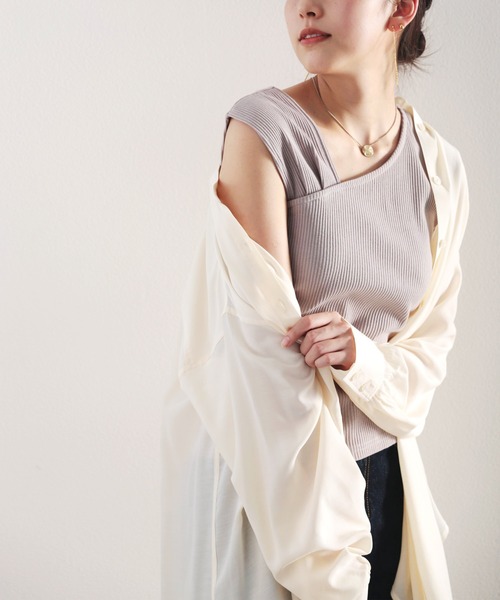 classicalelf（クラシカルエルフ）の「カットリブ アシンメトリー無地ショルダー変形タンクトップ(袖なし)（タンクトップ・レディース・ブラック/アイボリー/グレイッシュベージュ・MEDIUM/LARGE）」の8枚目の写真