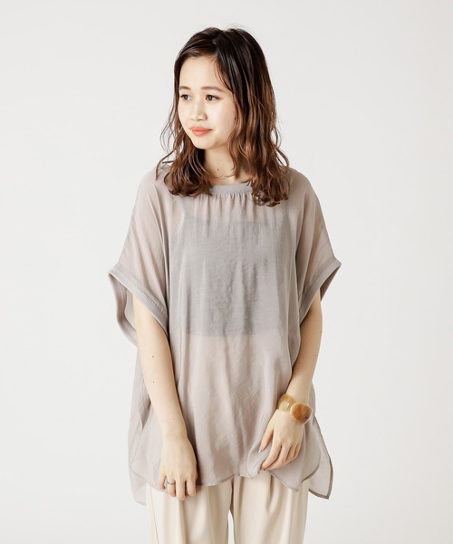 mystic（ミスティック）の「シアー布帛Tシャツ（Tシャツ/カットソー・レディース・ライトグレー/ブラック/ベージュ・FREE）」の3枚目の写真