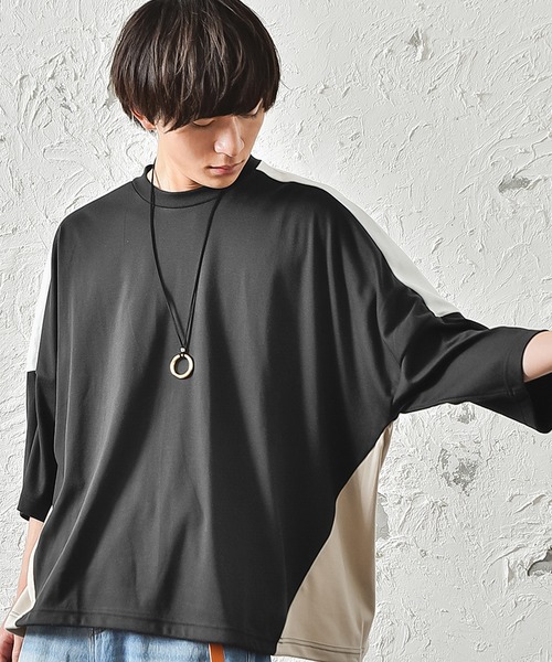 MinoriTY（マイノリティ）の「メンズ半端袖切替ドルマンスリーブビッグシルエットTシャツ（Tシャツ/カットソー・メンズ・ホワイト/ベージュ/ブラック・FREE）」の3枚目の写真