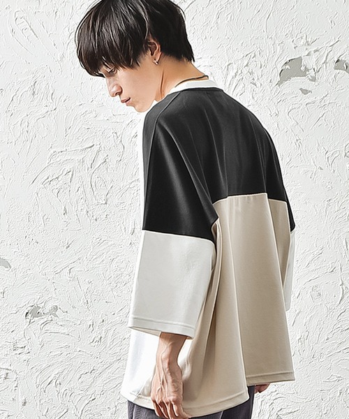 MinoriTY（マイノリティ）の「メンズ半端袖切替ドルマンスリーブビッグシルエットTシャツ（Tシャツ/カットソー・メンズ・ホワイト/ベージュ/ブラック・FREE）」の7枚目の写真