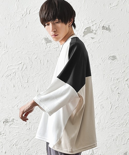 MinoriTY（マイノリティ）の「メンズ半端袖切替ドルマンスリーブビッグシルエットTシャツ（Tシャツ/カットソー・メンズ・ホワイト/ベージュ/ブラック・FREE）」の8枚目の写真