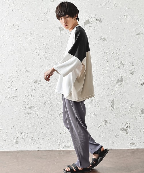 MinoriTY（マイノリティ）の「メンズ半端袖切替ドルマンスリーブビッグシルエットTシャツ（Tシャツ/カットソー・メンズ・ホワイト/ベージュ/ブラック・FREE）」の5枚目の写真