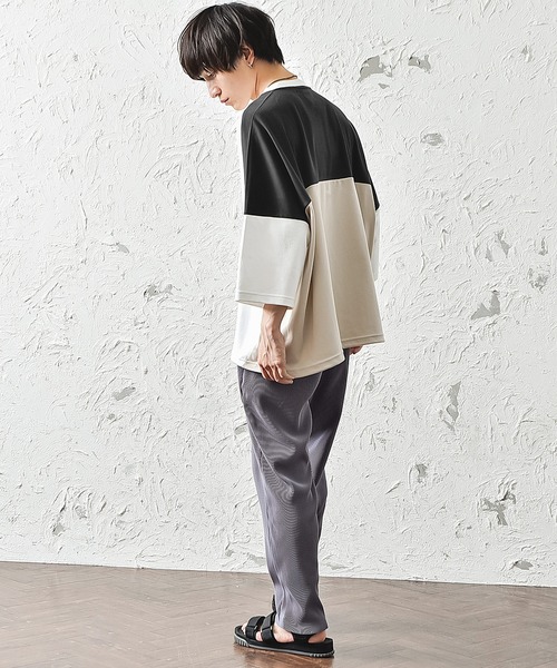 MinoriTY（マイノリティ）の「メンズ半端袖切替ドルマンスリーブビッグシルエットTシャツ（Tシャツ/カットソー・メンズ・ホワイト/ベージュ/ブラック・FREE）」の9枚目の写真