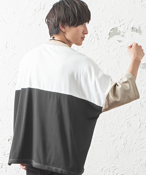 MinoriTY（マイノリティ）の「メンズ半端袖切替ドルマンスリーブビッグシルエットTシャツ（Tシャツ/カットソー・メンズ・ホワイト/ベージュ/ブラック・FREE）」の18枚目の写真