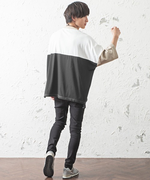 MinoriTY（マイノリティ）の「メンズ半端袖切替ドルマンスリーブビッグシルエットTシャツ（Tシャツ/カットソー・メンズ・ホワイト/ベージュ/ブラック・FREE）」の17枚目の写真