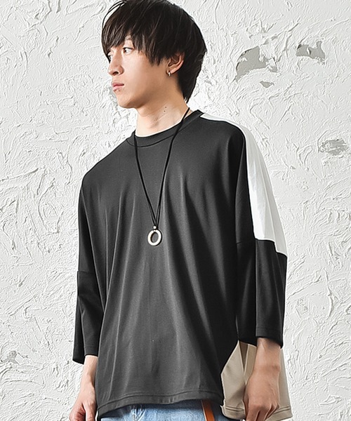 MinoriTY（マイノリティ）の「メンズ半端袖切替ドルマンスリーブビッグシルエットTシャツ（Tシャツ/カットソー・メンズ・ホワイト/ベージュ/ブラック・FREE）」の10枚目の写真