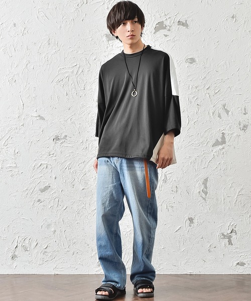 MinoriTY（マイノリティ）の「メンズ半端袖切替ドルマンスリーブビッグシルエットTシャツ（Tシャツ/カットソー・メンズ・ホワイト/ベージュ/ブラック・FREE）」の13枚目の写真