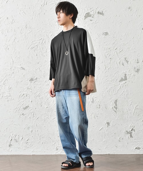 MinoriTY（マイノリティ）の「メンズ半端袖切替ドルマンスリーブビッグシルエットTシャツ（Tシャツ/カットソー・メンズ・ホワイト/ベージュ/ブラック・FREE）」の14枚目の写真