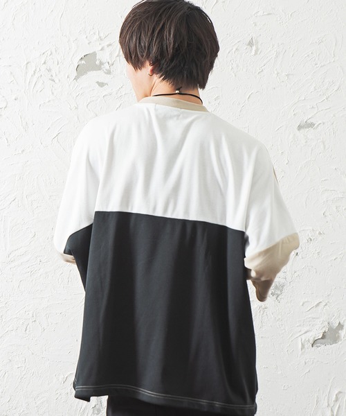 MinoriTY（マイノリティ）の「メンズ半端袖切替ドルマンスリーブビッグシルエットTシャツ（Tシャツ/カットソー・メンズ・ホワイト/ベージュ/ブラック・FREE）」の16枚目の写真