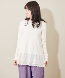 CUBE SUGAR（キューブシュガー）の「ショートスラブフライス 無地 裾レース クルーネック プルオーバー（Tシャツ/カットソー）」