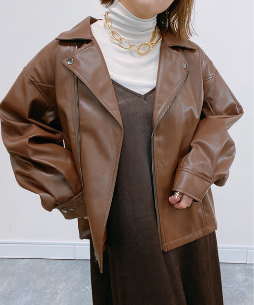 ap retro（アプレトロ）の「フェイクレザーライダースブルゾン【ZOZOTOWN限定商品】（ブルゾン・レディース・アイボリー/ブラック/ブラウン・FREE）」の16枚目の写真