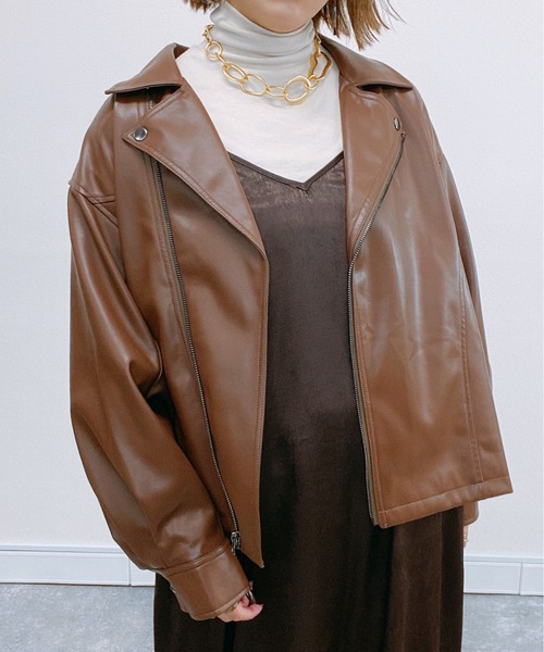 ap retro（アプレトロ）の「フェイクレザーライダースブルゾン【ZOZOTOWN限定商品】（ブルゾン・レディース・アイボリー/ブラック/ブラウン・FREE）」の15枚目の写真