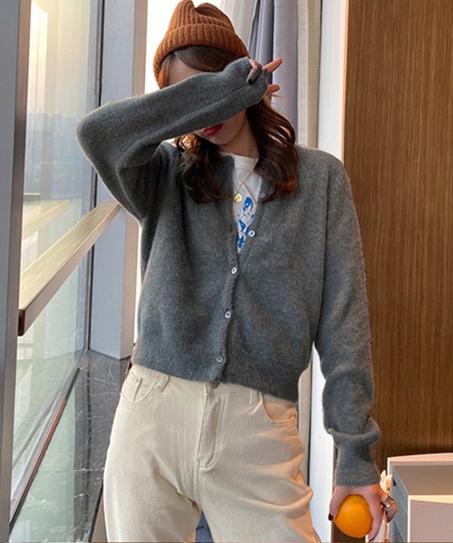 DAY CLOSET（デイ クローゼット）の「【non-no1.2月合併号掲載/低身長・小柄さんサイズ】レディース 中厚手ミディレトロカラーニットカーディガン ショート丈（カーディガン/ボレロ・レディース・ブラック/イエロー/ダークブラウン/モカ/アイボリー/グレー/ワイン/プラム/パープル/オレンジ/ピンク系その他・ONE SIZE）」の12枚目の写真