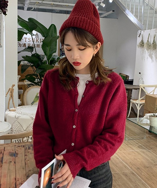 DAY CLOSET（デイ クローゼット）の「【non-no1.2月合併号掲載/低身長・小柄さんサイズ】レディース 中厚手ミディレトロカラーニットカーディガン ショート丈（カーディガン/ボレロ・レディース・ブラック/イエロー/ダークブラウン/モカ/アイボリー/グレー/ワイン/プラム/パープル/オレンジ/ピンク系その他・ONE SIZE）」の20枚目の写真