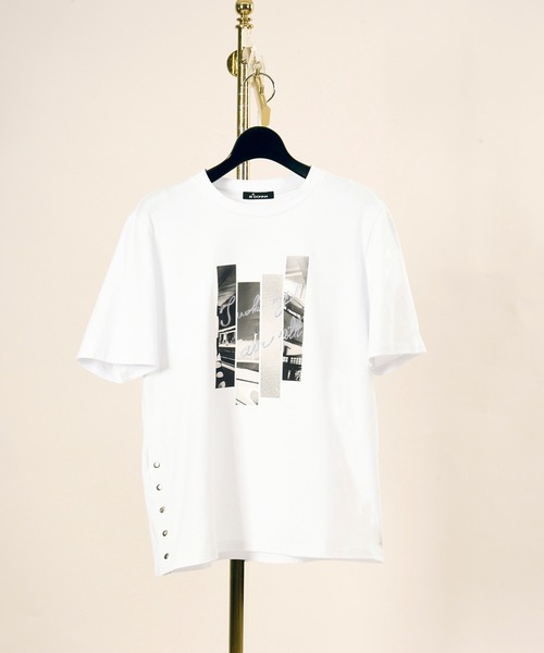 BDONNA（ビドンナ）の「丸首プリントTシャツ（Tシャツ/カットソー・レディース・ホワイト/ライトグレー/ネイビー・MEDIUM）」の2枚目の写真