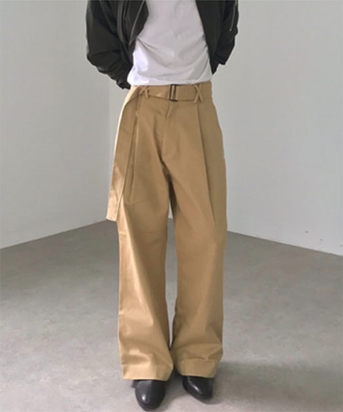 スラックス スラックス バックルベルト Coln ワイドタック スラックス 21ss パンツ ストレート バックルベルト ビッグシルエット Westboy ウエストボーイ のファッション
