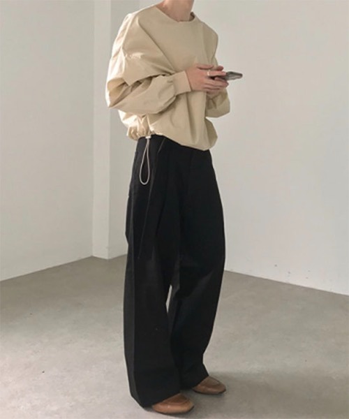 スラックス スラックス バックルベルト Coln ワイドタック スラックス 21ss パンツ ストレート バックルベルト ビッグシルエット Westboy ウエストボーイ のファッション