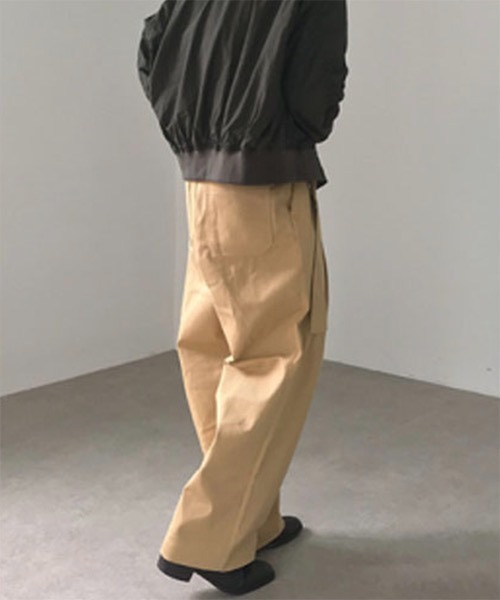 スラックス スラックス バックルベルト Coln ワイドタック スラックス 21ss パンツ ストレート バックルベルト ビッグシルエット Westboy ウエストボーイ のファッション