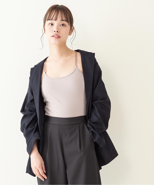 INNOCENT BLUE(イノセントブルー)の「【innocent blue/イノセントブルー】バックレースカップ付キャミソール 肉感ストレッチテレコリブ使用(タンクトップ・レディース・ブラック/ベージュ/オフホワイト/ライトブラウン・MEDIUM)」の4枚目の写真
