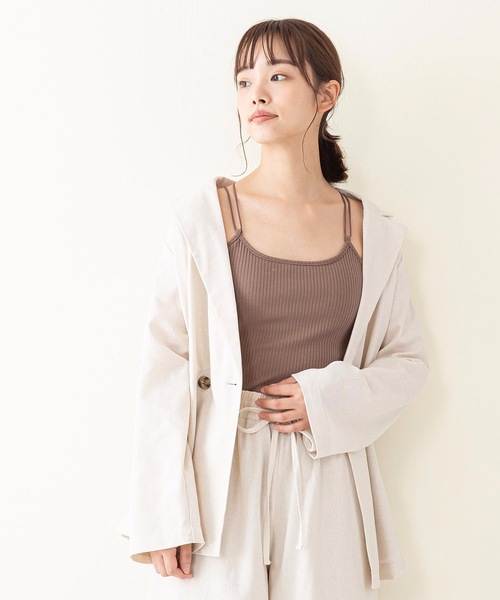 INNOCENT BLUE(イノセントブルー)の「【innocent blue/イノセントブルー】バックレースカップ付キャミソール 肉感ストレッチテレコリブ使用(タンクトップ・レディース・ブラック/ベージュ/オフホワイト/ライトブラウン・MEDIUM)」の3枚目の写真
