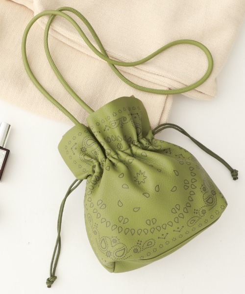 Ambre Neige（アンブルネージュ）の「ペイズリー柄 巾着バック／【WEB/EC限定商品】（ショルダーバッグ・レディース・ダークブラウン/ライトグリーン/ライトブラウン/ブラック・FREE）」の16枚目の写真