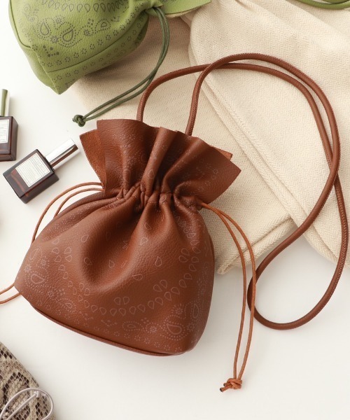 Ambre Neige（アンブルネージュ）の「ペイズリー柄 巾着バック／【WEB/EC限定商品】（ショルダーバッグ・レディース・ダークブラウン/ライトグリーン/ライトブラウン/ブラック・FREE）」の9枚目の写真