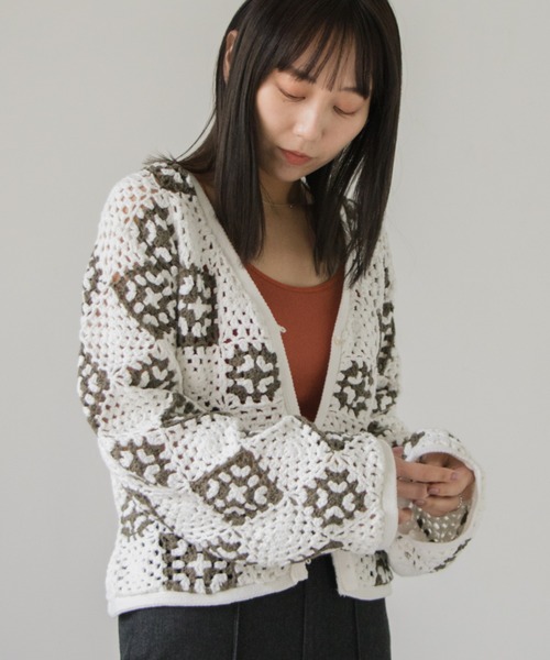 【美品】ANTIPAST パッチワーク カーディガン 長袖 アイボリー 1 LOWRYS FARM（ローリーズファーム）の「パッチワーククラフト