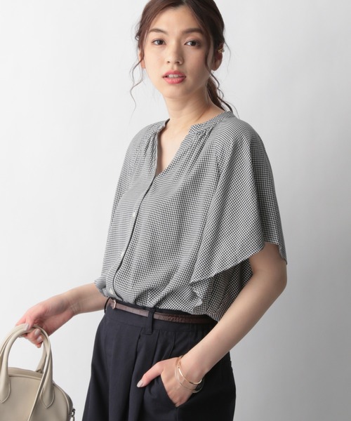 GLOBAL WORK（グローバルワーク）の「さらさらリラックスプリントブラウス半袖/934177（シャツ/ブラウス・レディース・ホワイト/ライトグレー/ブラック/ベージュ/ネイビー/オフホワイト/その他/ダークグレー/アイボリー/ダークブルー/ホワイト系その他2/ブルー/グレー系その他/グリーン系その他3/イエロー系その他/ホワイト系その他3・SMALL/MEDIUM/LARGE）」の8枚目の写真