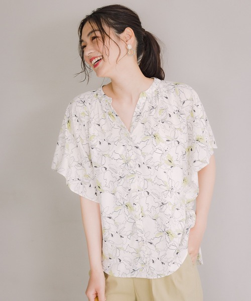 GLOBAL WORK（グローバルワーク）の「さらさらリラックスプリントブラウス半袖/934177（シャツ/ブラウス・レディース・ホワイト/ライトグレー/ブラック/ベージュ/ネイビー/オフホワイト/その他/ダークグレー/アイボリー/ダークブルー/ホワイト系その他2/ブルー/グレー系その他/グリーン系その他3/イエロー系その他/ホワイト系その他3・SMALL/MEDIUM/LARGE）」の4枚目の写真