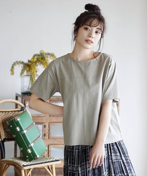 zootie（ズーティー）の「コットンカットソー［半袖/無地］（Tシャツ/カットソー・レディース・ライトグレー/ダークラベンダー/チャコール/ブラック/ベージュ系その他/ホワイト・L/M/LL）」の6枚目の写真