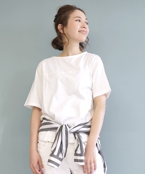 zootie（ズーティー）の「コットンカットソー［半袖/無地］（Tシャツ/カットソー・レディース・ライトグレー/ダークラベンダー/チャコール/ブラック/ベージュ系その他/ホワイト・L/M/LL）」の2枚目の写真