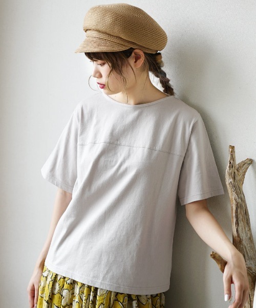 zootie（ズーティー）の「コットンカットソー［半袖/無地］（Tシャツ/カットソー・レディース・ライトグレー/ダークラベンダー/チャコール/ブラック/ベージュ系その他/ホワイト・L/M/LL）」の4枚目の写真