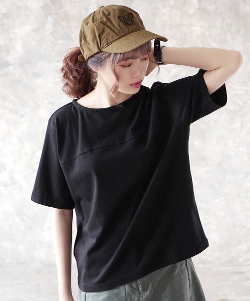 zootie（ズーティー）の「コットンカットソー［半袖/無地］（Tシャツ/カットソー・レディース・ライトグレー/ダークラベンダー/チャコール/ブラック/ベージュ系その他/ホワイト・L/M/LL）」の3枚目の写真