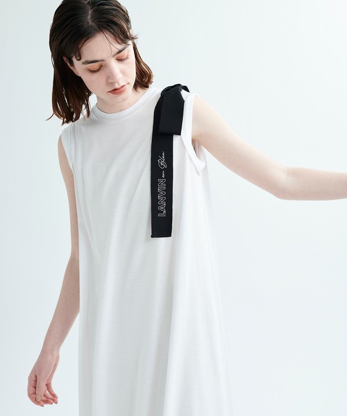 希少新品⭐ランバンオンブルー☆リボン✫ブローチ付き ワンピース 38 ホワイト LANVIN en Bleu（ランバンオンブルー）の「リボンブローチカット