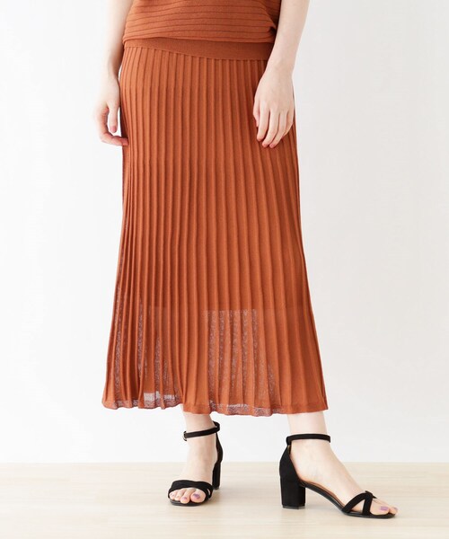 DRESKIP（ドレスキップ）の「◆シアーニットスカート（スカート・レディース・ダークオレンジ/ネイビー/サンドベージュ・04/02/03）」の3枚目の写真
