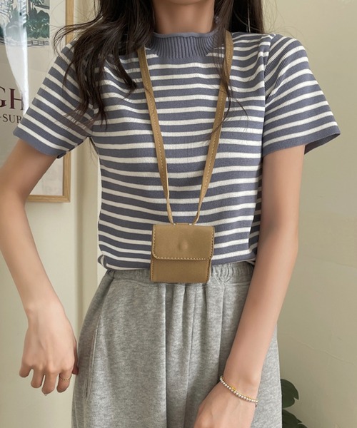 Girly Doll(ガーリードール)の「ボーダー半袖ニットプルオーバー(ニット/セーター・レディース・ホワイト/ブラック/ピンク/ブルーグレー/キャメル・FREE)」の18枚目の写真
