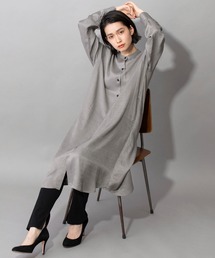 Munich | ハウンドトゥースチェック　ロングシャツワンピース(セットアップ可)(ワンピース)