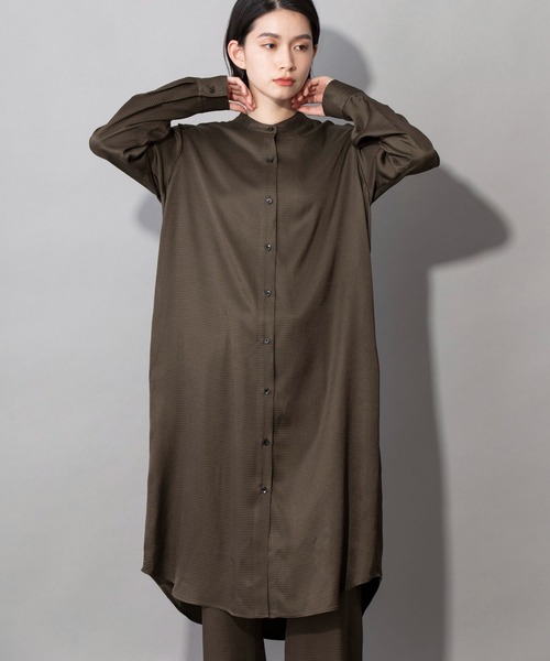 Munich(ミューニック)の「ハウンドトゥースチェック ロングシャツワンピース(セットアップ可)(ワンピース・レディース・ホワイト/ブラウン/カーキ・FREE)」の11枚目の写真