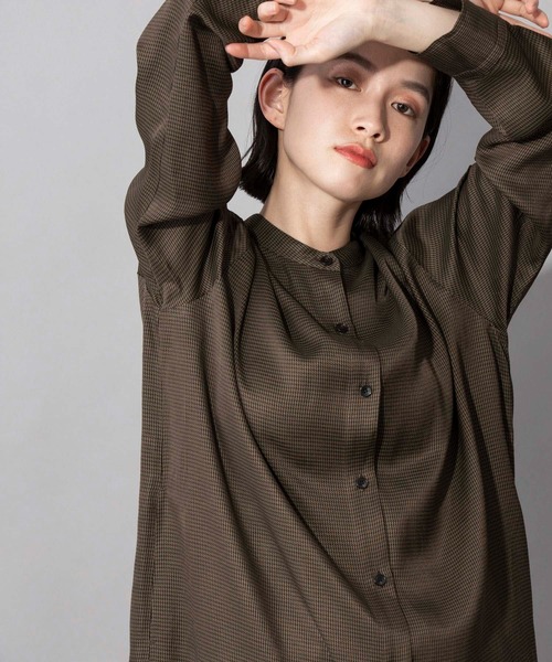 Munich(ミューニック)の「ハウンドトゥースチェック ロングシャツワンピース(セットアップ可)(ワンピース・レディース・ホワイト/ブラウン/カーキ・FREE)」の14枚目の写真