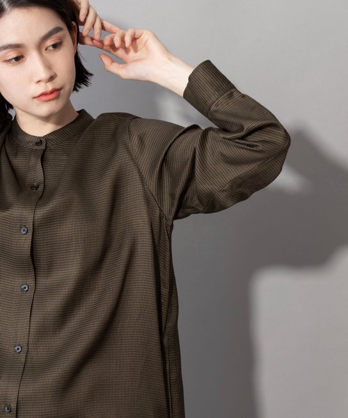 Munich(ミューニック)の「ハウンドトゥースチェック ロングシャツワンピース(セットアップ可)(ワンピース・レディース・ホワイト/ブラウン/カーキ・FREE)」の15枚目の写真