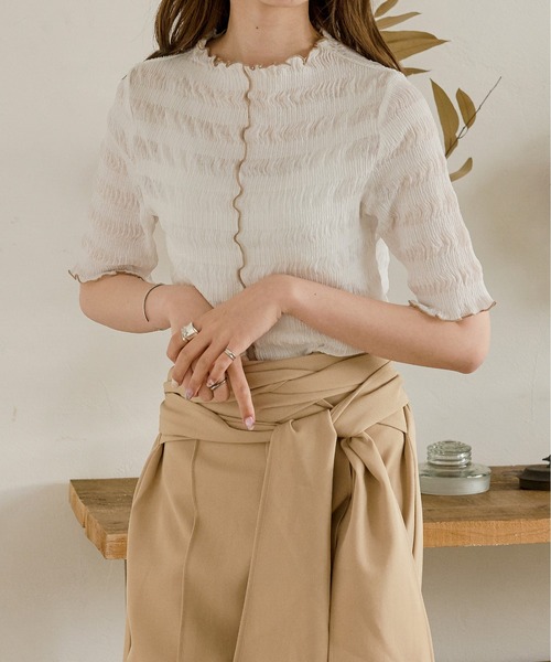 Ambre Neige（アンブルネージュ）の「シアークリンクルブラウス／【WEB/EC限定商品】（シャツ/ブラウス・レディース・ホワイト/アイボリー/モカ・FREE）」の19枚目の写真