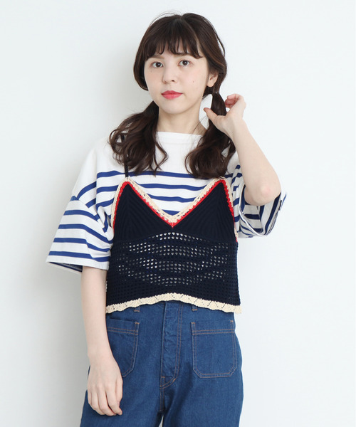 CHILD WOMAN（チャイルドウーマン）の「綿リリヤンかぎ針風ネットキャミソール（キャミソール・レディース・ネイビー/ブラック/レッド/ブラウン/ピンク・FREE）」の3枚目の写真