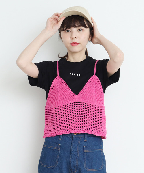 CHILD WOMAN（チャイルドウーマン）の「綿リリヤンかぎ針風ネットキャミソール（キャミソール・レディース・ネイビー/ブラック/レッド/ブラウン/ピンク・FREE）」の4枚目の写真