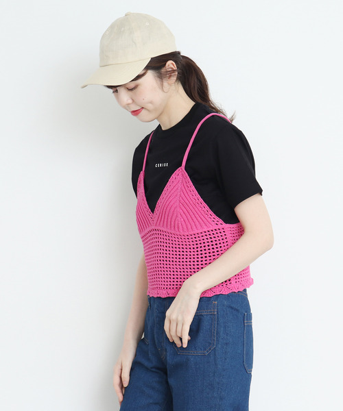 CHILD WOMAN（チャイルドウーマン）の「綿リリヤンかぎ針風ネットキャミソール（キャミソール・レディース・ネイビー/ブラック/レッド/ブラウン/ピンク・FREE）」の9枚目の写真