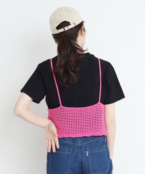 CHILD WOMAN（チャイルドウーマン）の「綿リリヤンかぎ針風ネットキャミソール（キャミソール・レディース・ネイビー/ブラック/レッド/ブラウン/ピンク・FREE）」の10枚目の写真