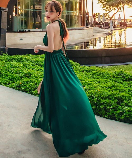 TeddyShop（テディショップ）の「レディース ホルターネックグリーンロングワンピース（ワンピース・レディース・グリーン・ONE SIZE）」の3枚目の写真