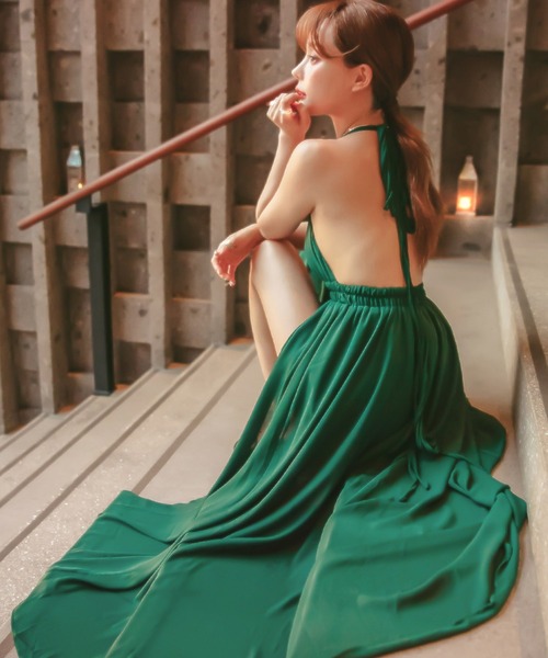 TeddyShop（テディショップ）の「レディース ホルターネックグリーンロングワンピース（ワンピース・レディース・グリーン・ONE SIZE）」の4枚目の写真