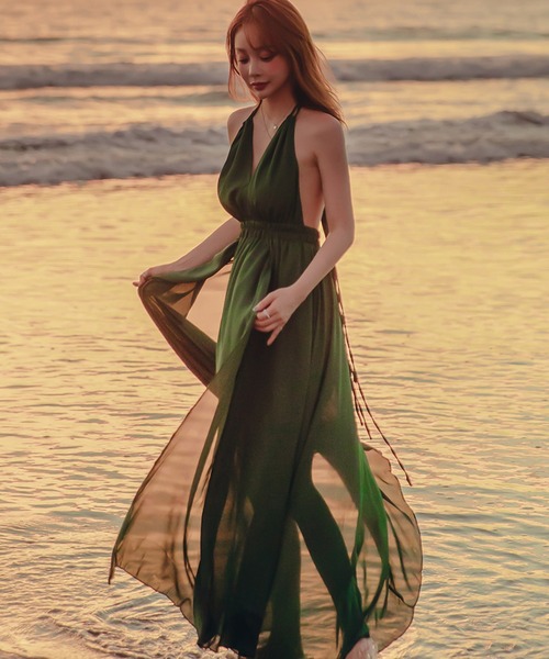 TeddyShop（テディショップ）の「レディース ホルターネックグリーンロングワンピース（ワンピース・レディース・グリーン・ONE SIZE）」の5枚目の写真