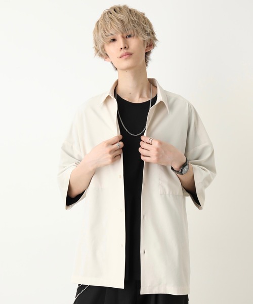 JUNRED(ジュンレッド)の「tai×JUNRed ドレープストレッチビッグシャツ(シャツ/ブラウス・メンズ・ライトグレー/ベージュ/ブルーグレー/ブラック/ダークパープル・FREE/M/L/S)」の3枚目の写真